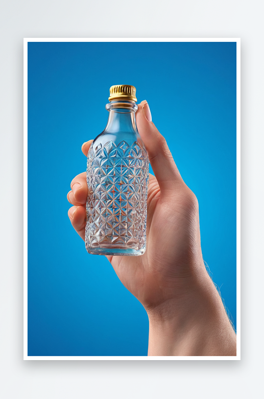 裁剪手握瓶对蓝色背景图片