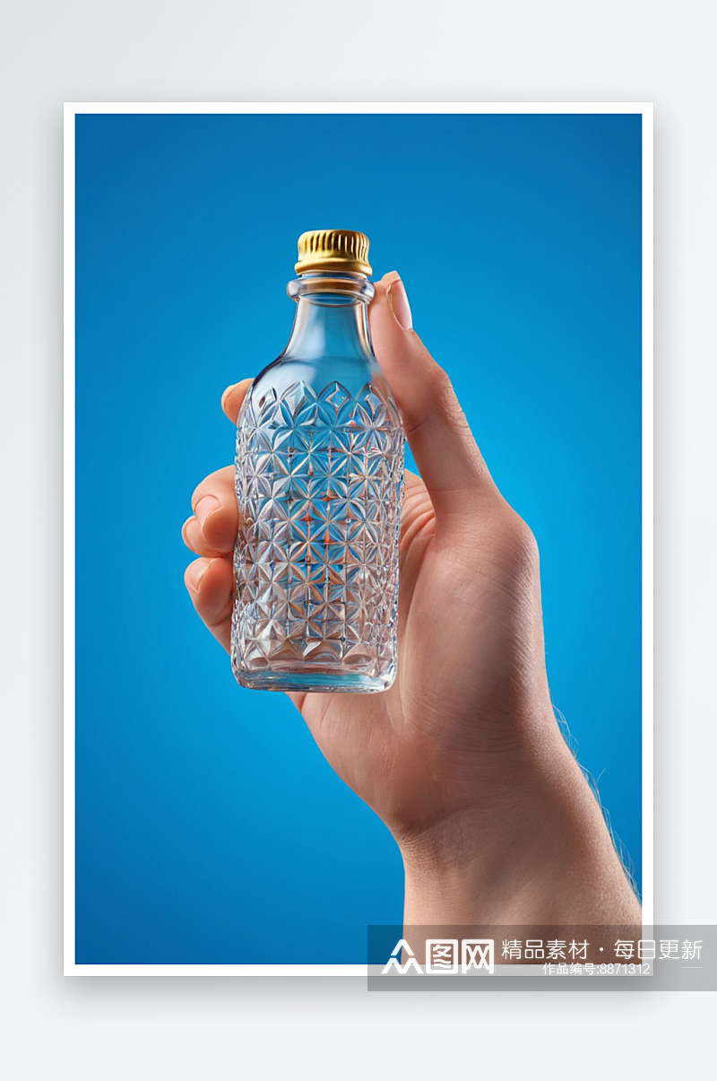 裁剪手握瓶对蓝色背景图片素材