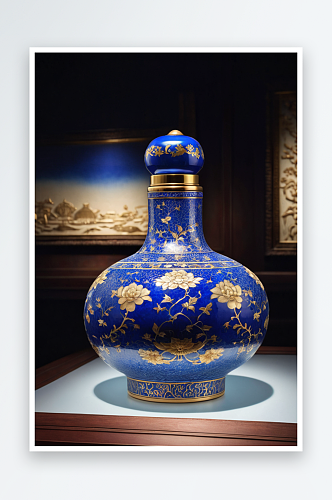 博物院藏清乾隆蓝釉描金博古纹天球瓶图片