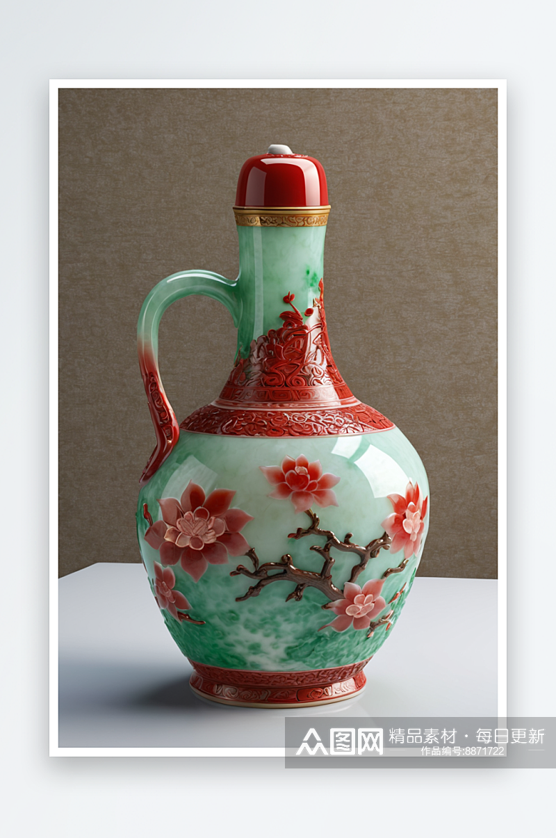 博物馆釉里红三果纹玉壶春瓶清代雍正图片素材