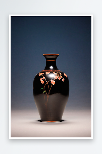 博物馆吉州窑黑釉剔花折枝梅纹瓶图片