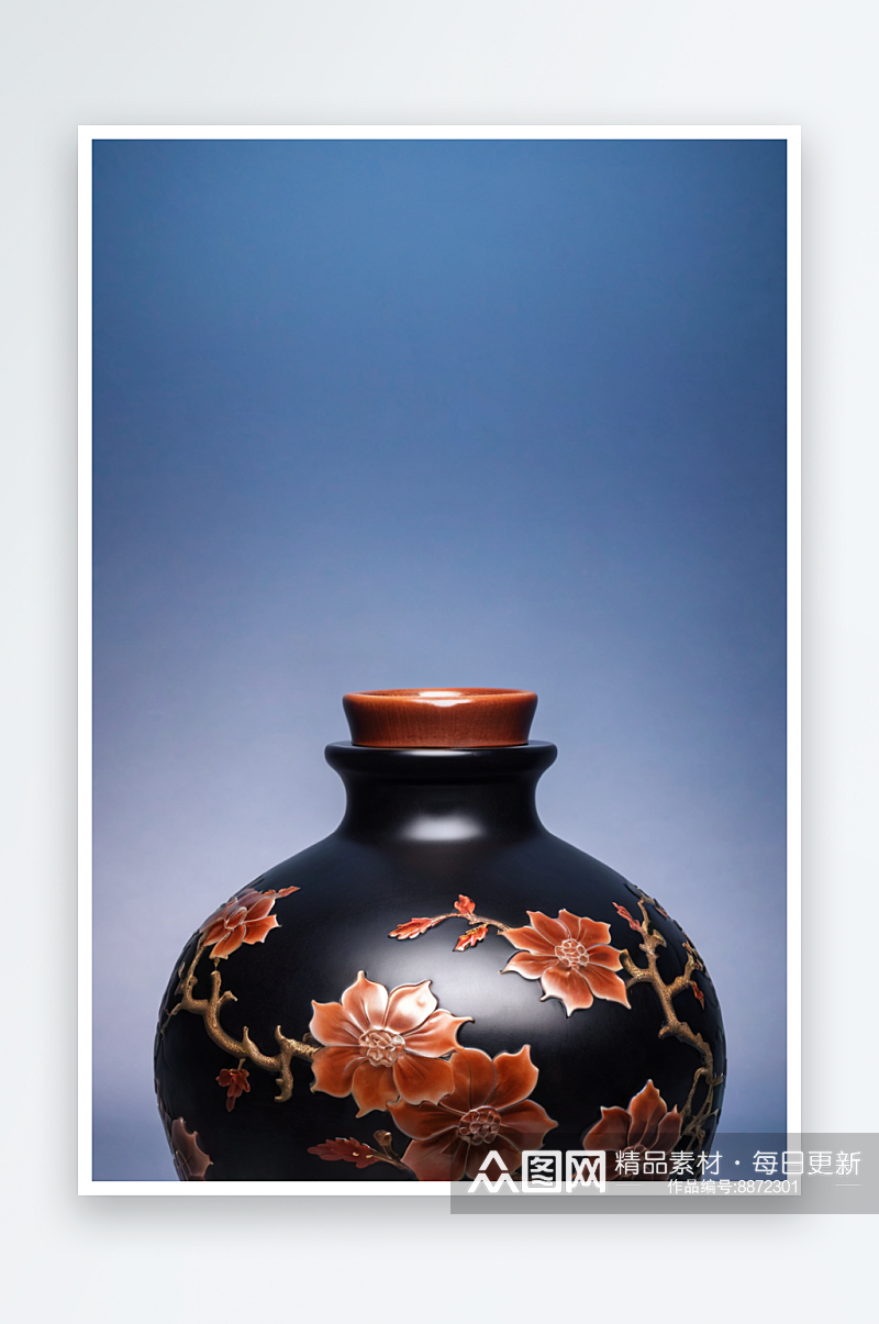 博物馆吉州窑黑釉剔花折枝梅纹梅瓶宋图片素材