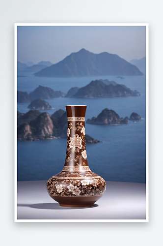 博物馆吉州窑白地褐彩海水纹长径瓶宋图片