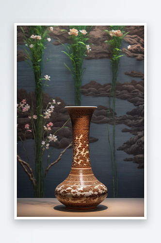 博物馆吉州窑白地褐彩海水纹长颈瓶图片
