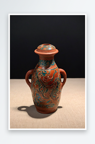 博物馆藏新石器时代仰韶文化鲵鱼纹彩陶瓶图