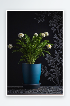 波兰黑色背景下桌子上盆栽植物特写图片
