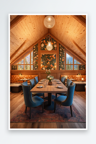 北欧三角形木屋内餐厅图片