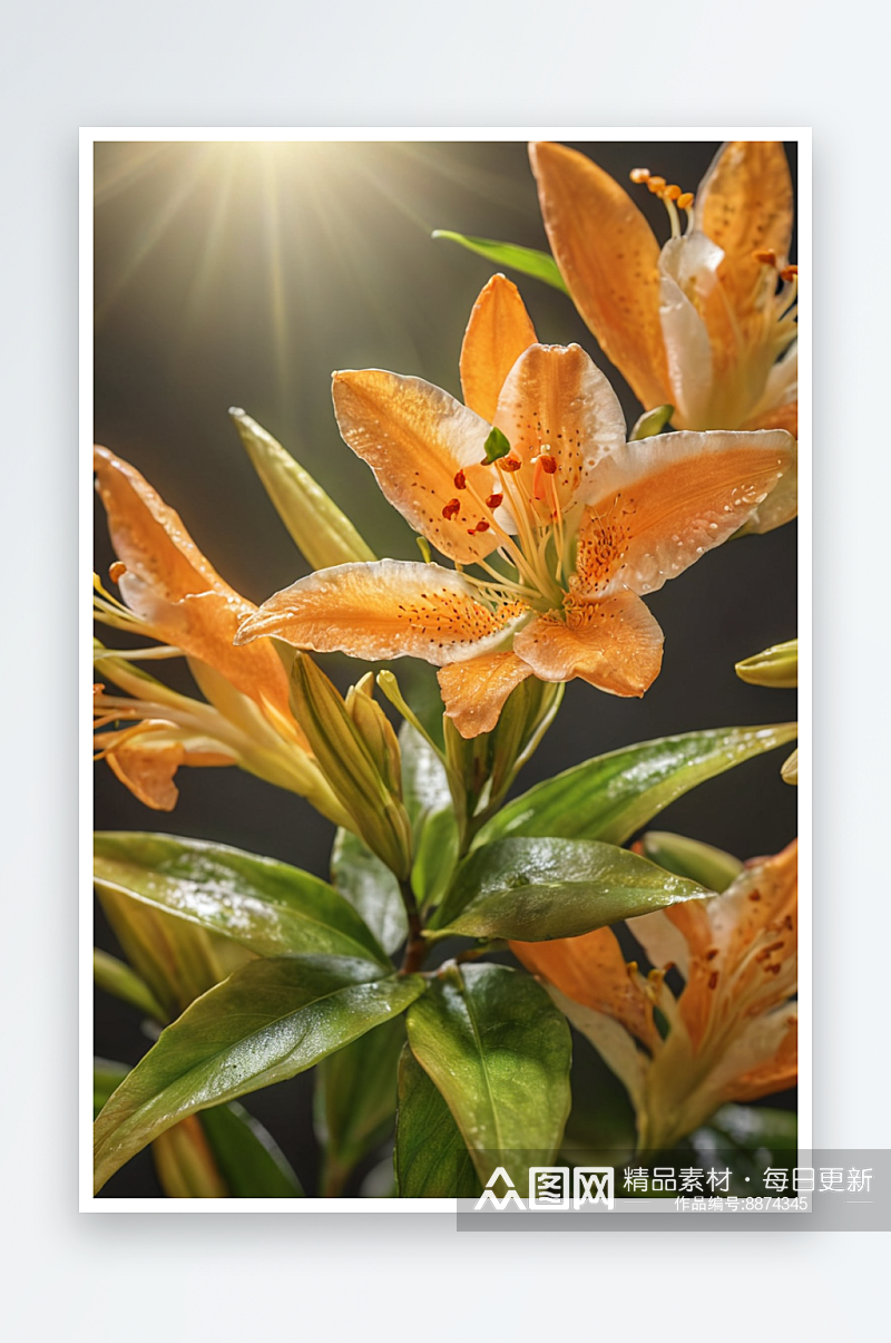 百合橙色开花植物特写图片素材