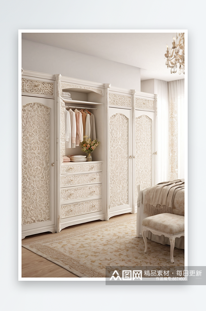 白色衣柜地中海式卧室装饰图片素材