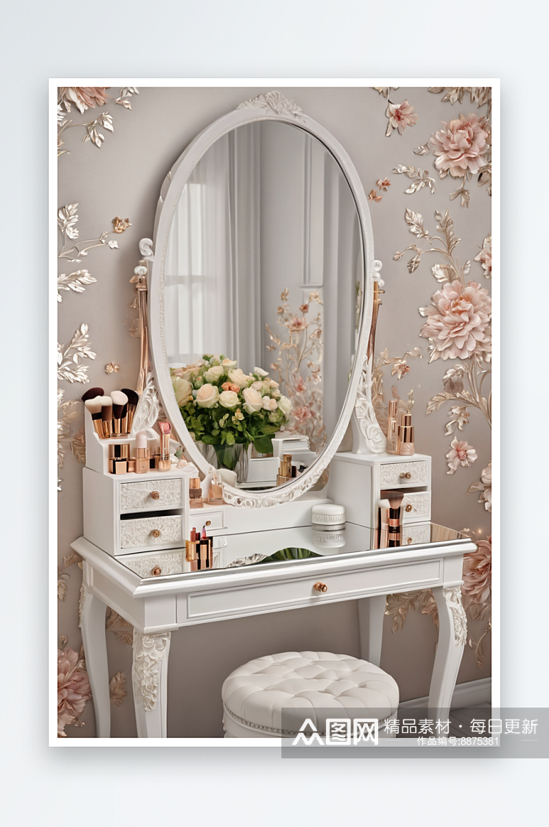 白色化妆桌与镜子风格图片素材