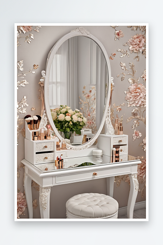 白色化妆桌与镜子风格图片