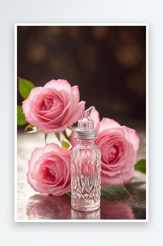 白色滴管瓶粉红色玫瑰图片