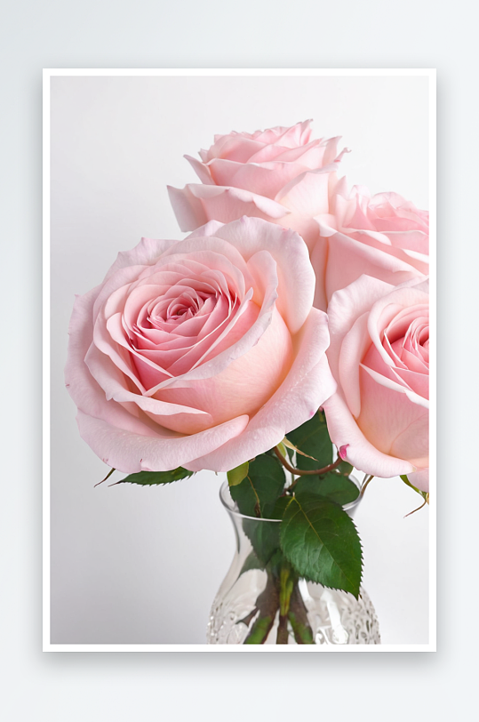 白色背景下花瓶中粉红玫瑰特写图片