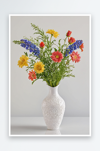 白色背景下花瓶里六初花花朵特写镜头图片