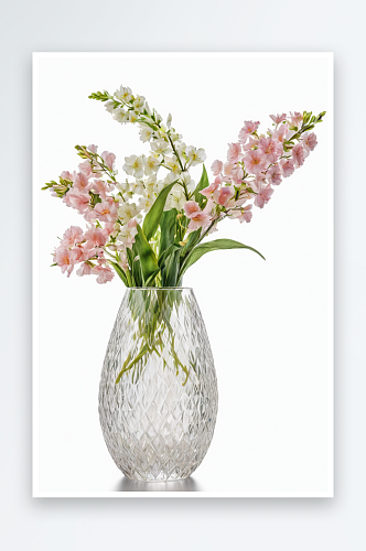 白色背景下花瓶里花朵特写镜头图片