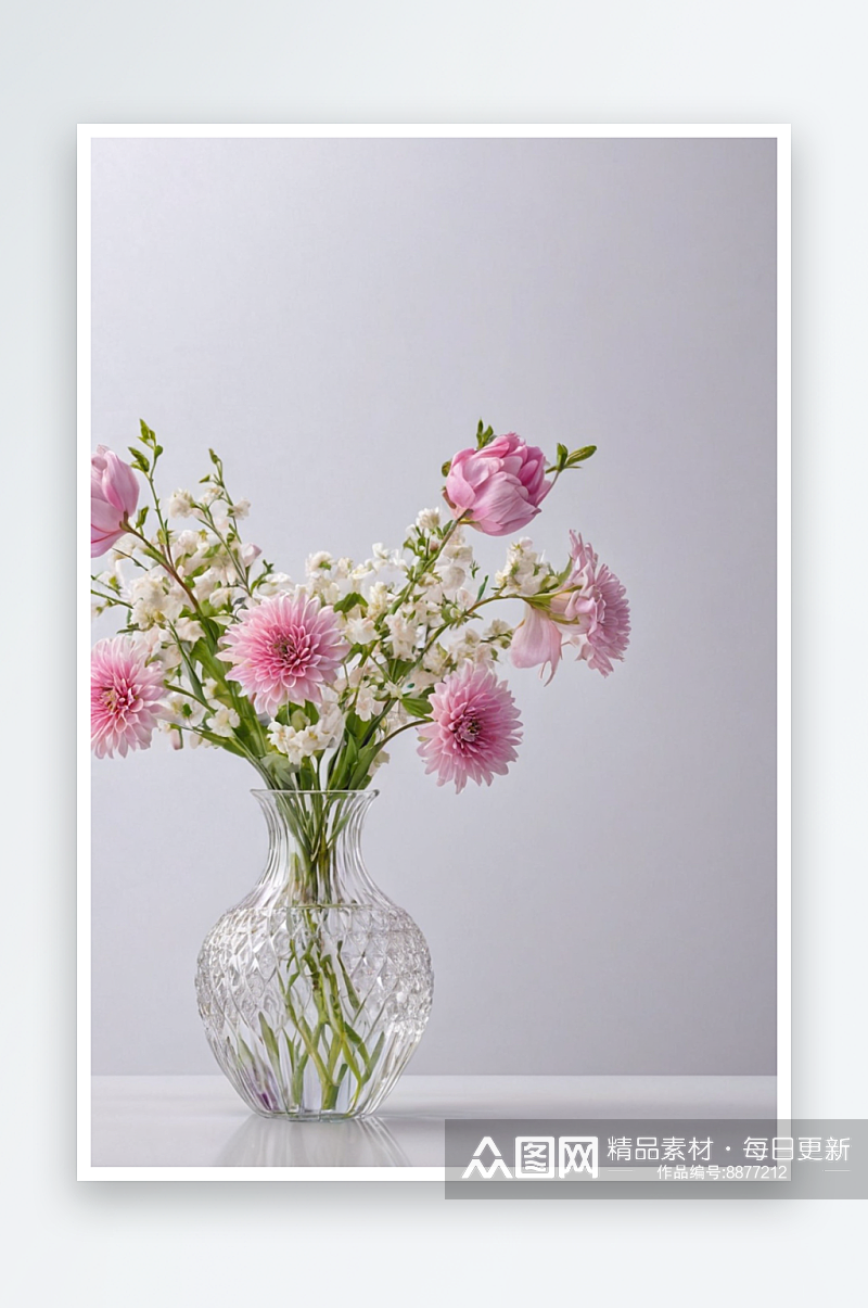 白色背景下花瓶里花朵特写镜头图片素材