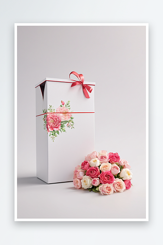 白色背景上康乃馨礼物盒图片