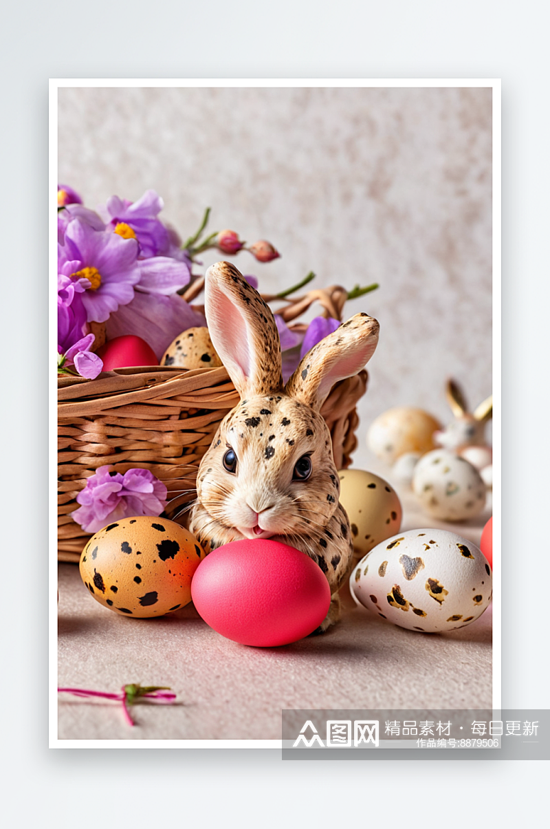 鹌鹑蛋复活节花篮复活节兔子图片素材