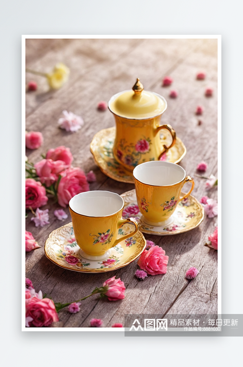 桌子上的茶杯茶水特写摄影图素材