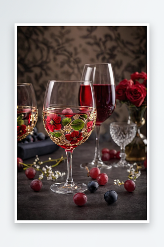 酒杯酒瓶红酒葡萄酒空酒杯特写高清摄影图照