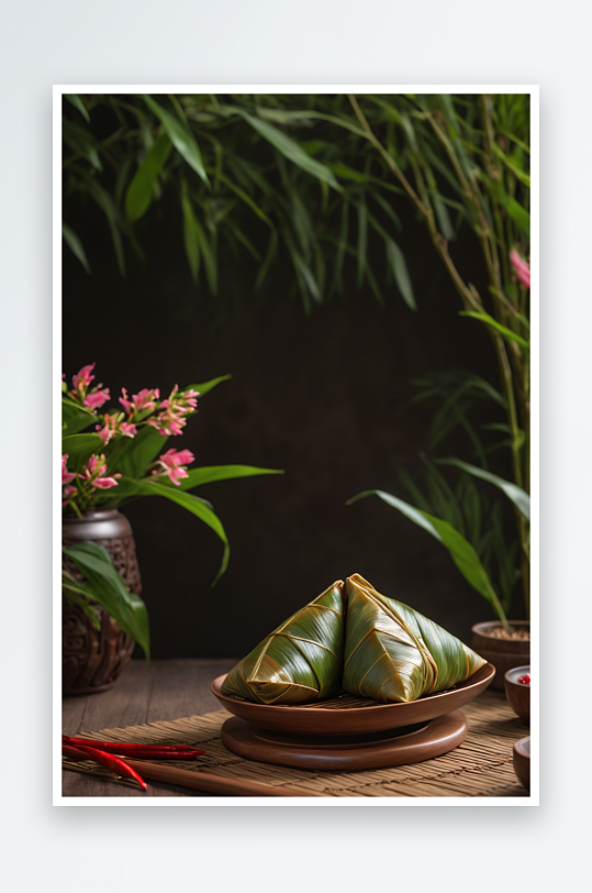 传统端午节新鲜绿色粽子包粽子美味食物图片