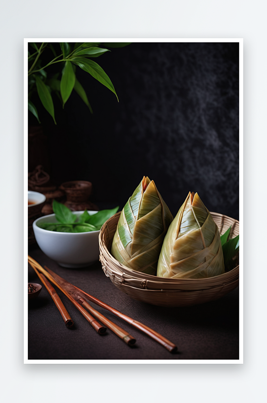 传统新鲜绿色粽子包粽子粽叶美味食物图片