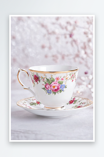 桌子上的茶杯茶水特写摄影图