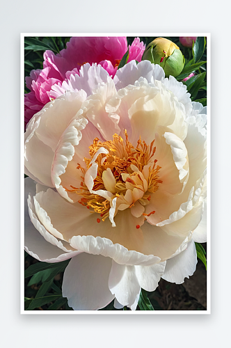 粉色牡丹花朵近景花瓣自然美纯净图片