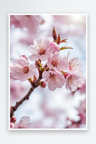 春天发芽粉色花朵近景自然美纯净图片