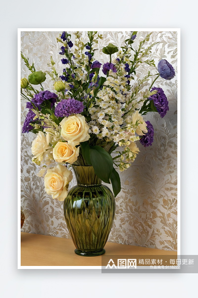 桌子上有一个装满花花瓶图片素材