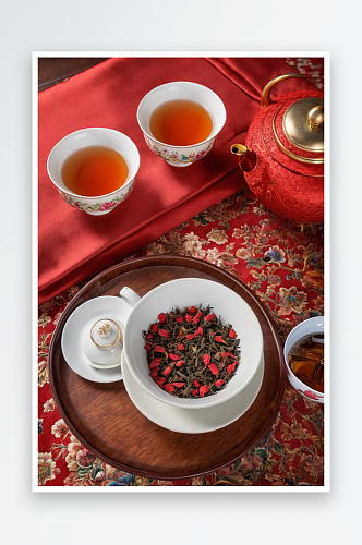 桌上茶高角度视图大红袍茶照片