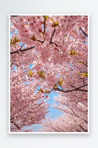 樱花盛开樱桃树枝春天背景图片