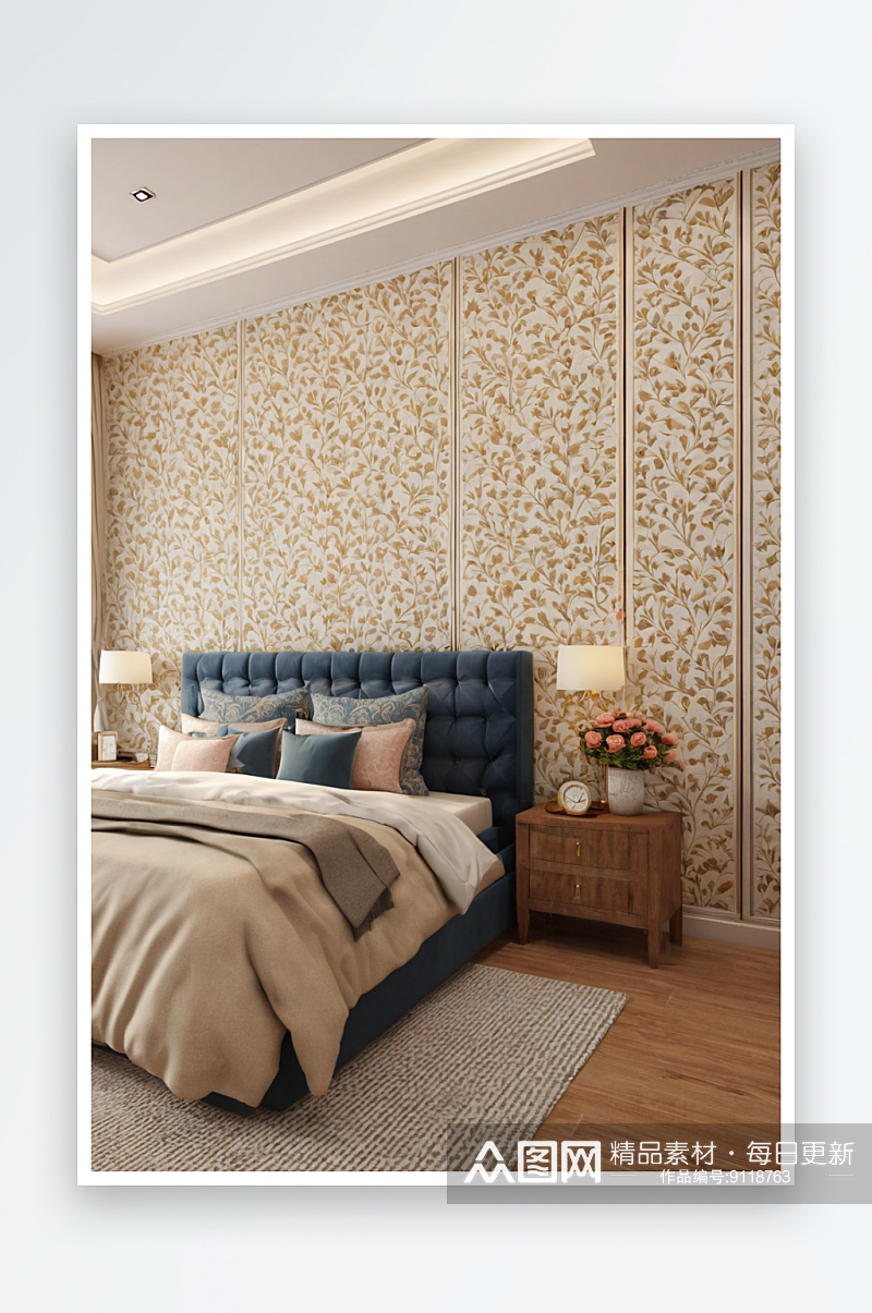 现代简约风格卧室温馨大床房图片素材