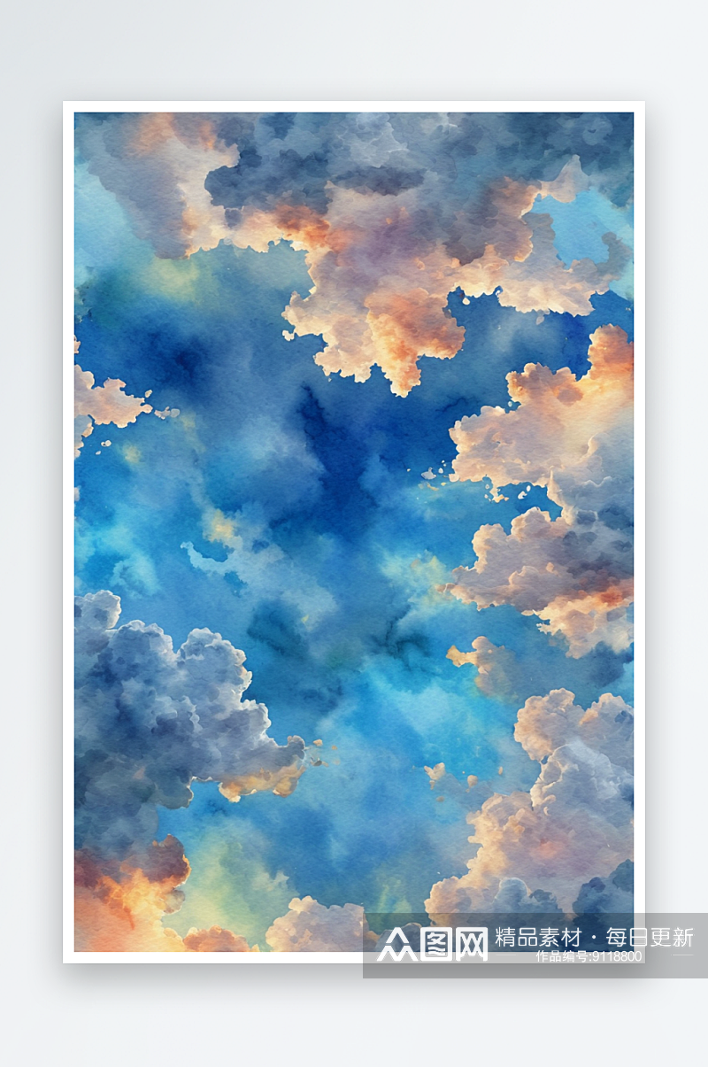 戏剧性天空云水彩画背景数字说明图片素材