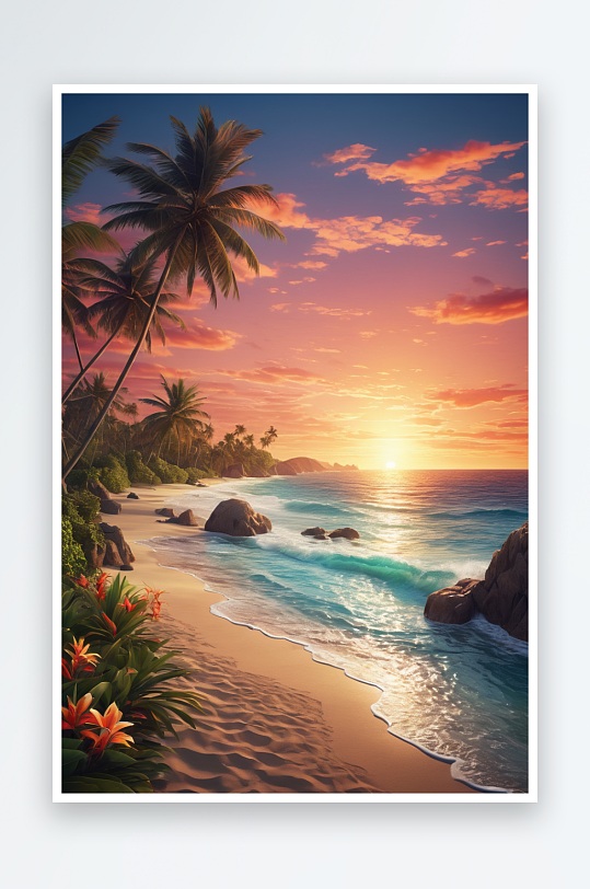 数码热带海滩插画抽象图形海报背景图片