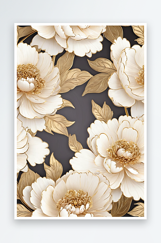 数码复古金色牡丹花卉装饰抽象图形海报背景