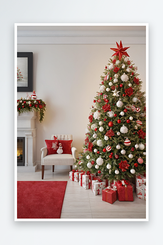 圣诞树装饰红色白色颜色图片