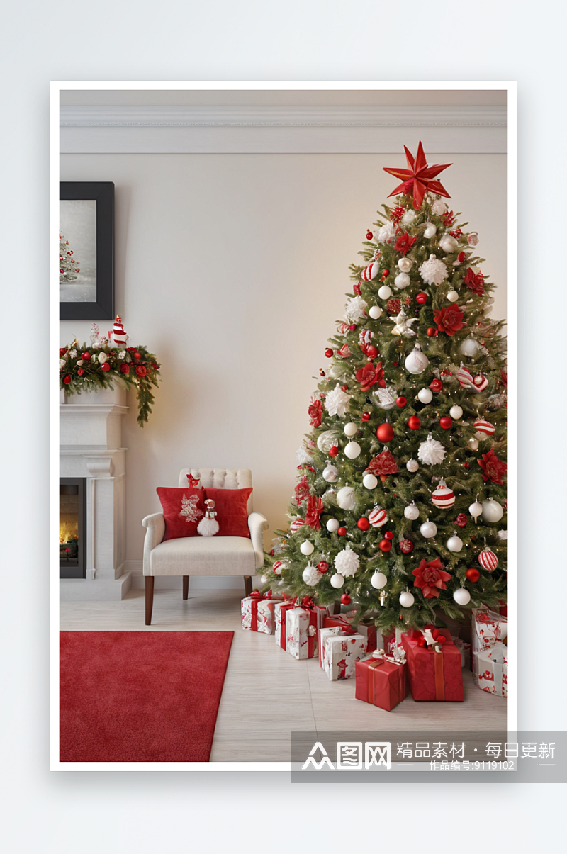 圣诞树装饰红色白色颜色图片素材