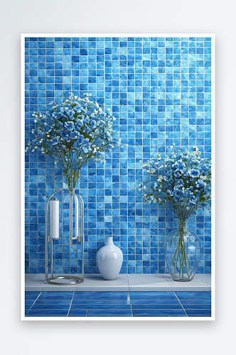 三维渲染蓝色瓷砖背景电商产品展台图片