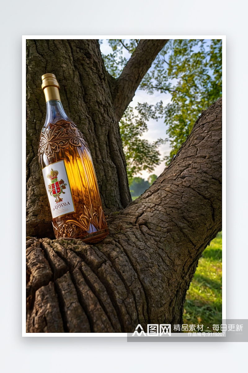 塞尔维亚伏伊伏丁那树干上瓶子特写照片素材