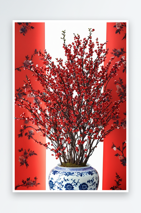 青花瓷里鲜花腊梅红色春节春联图片