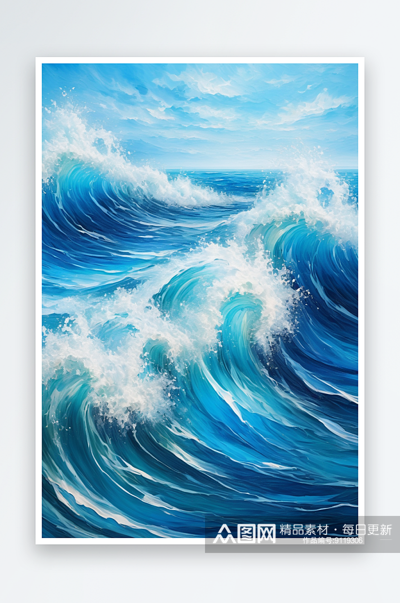 平静蓝色海洋海浪抽象油画风格壁纸背景图片素材