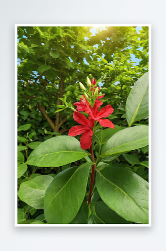 木香科木香科红花绿叶花植物园艺背景图片
