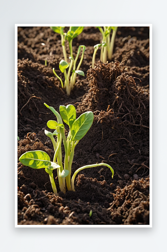 绿豆芽蔬菜园地土壤中生长农业概念图片