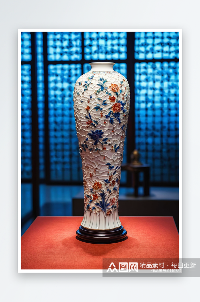 工艺美术馆德化白瓷漏雕花瓶图片素材