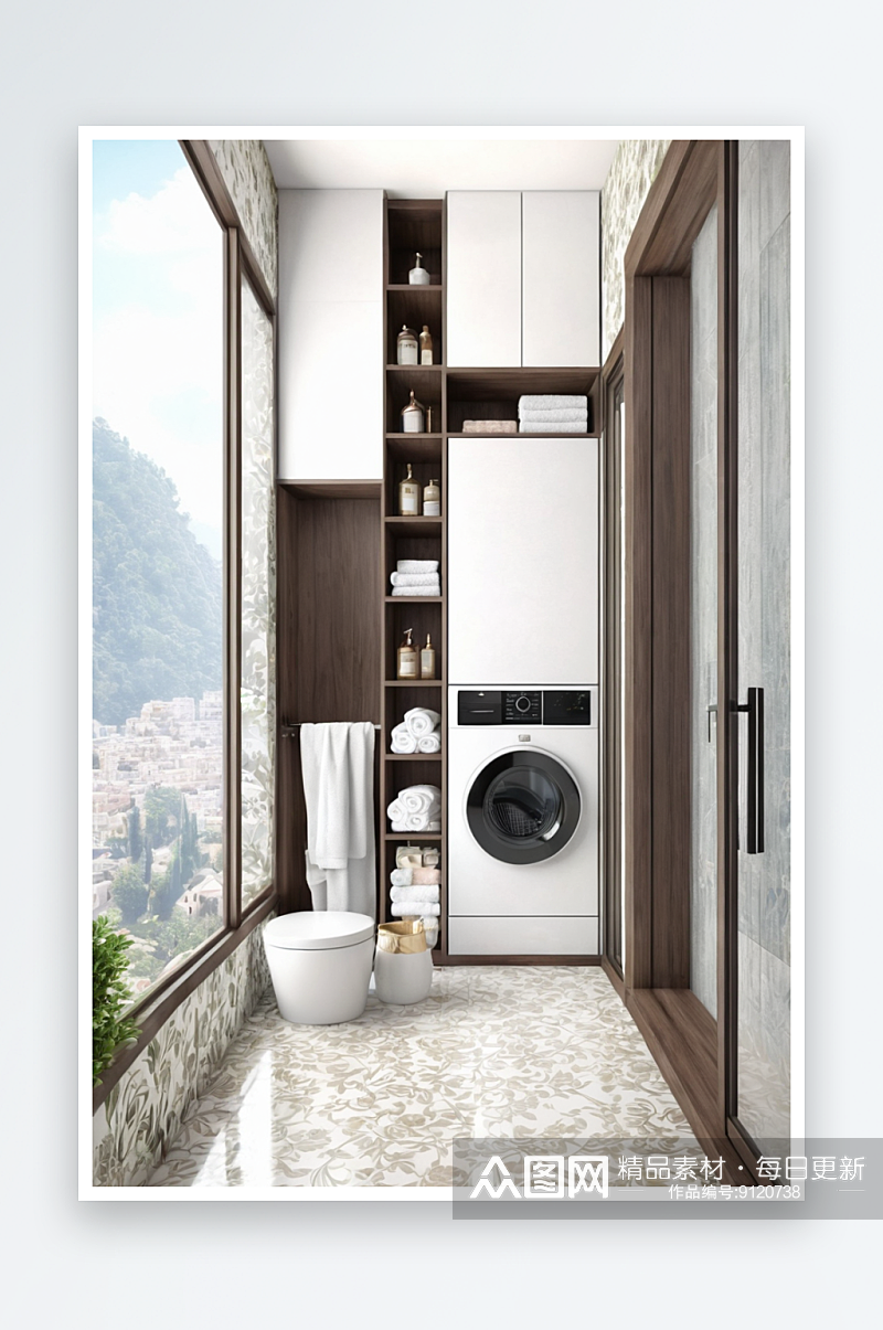 最新卫生间阳台洗衣房效果图图片素材