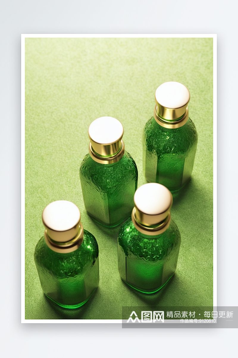 桌子上绿色瓶子高角度视图图片素材