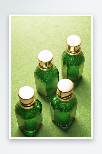 桌子上绿色瓶子高角度视图图片