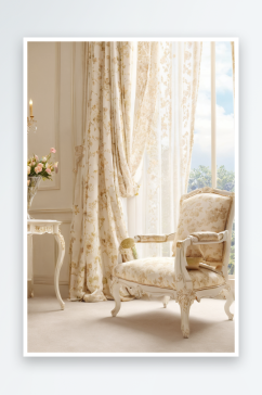 正式白色椅子旁边有窗帘窗户图片