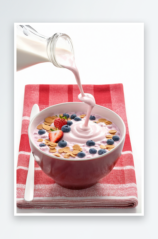 早餐一碗麦片蓝莓草莓牛奶酸奶图片